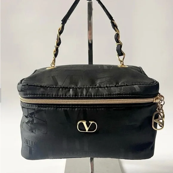 Valentino Black Canvas Vanity Bag with Gold Hardware - Picture 2 of 10